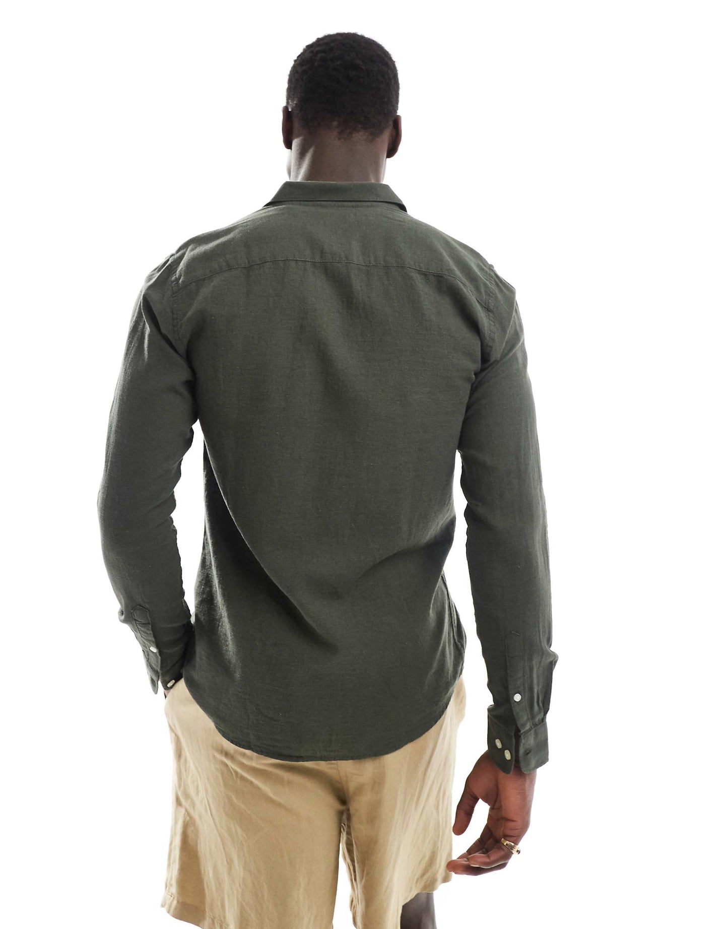 ONLY & SONS Original Men linen mix long sleeve shirt in dark green