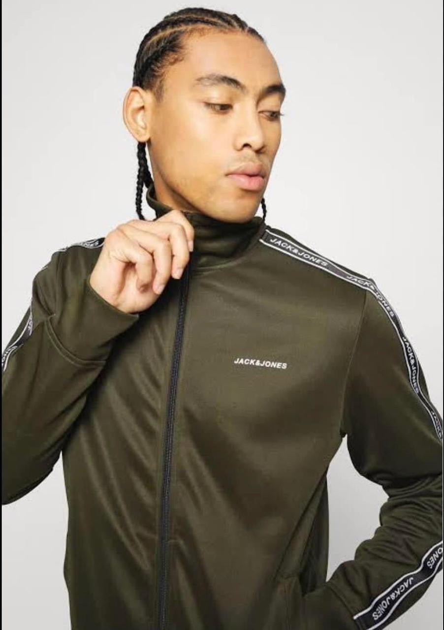 Jack & Jones Original Men Core zip up jacket with taping in olive