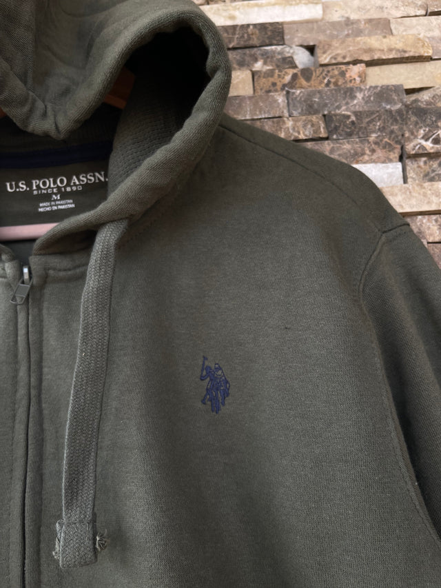 US Polo Assn Original Men Zip-Up Hoodie in Olive