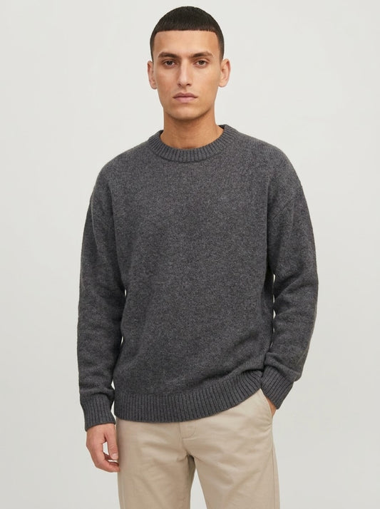 Jack & Jones Original Men fluffy crew neck sweater - Dark Grey