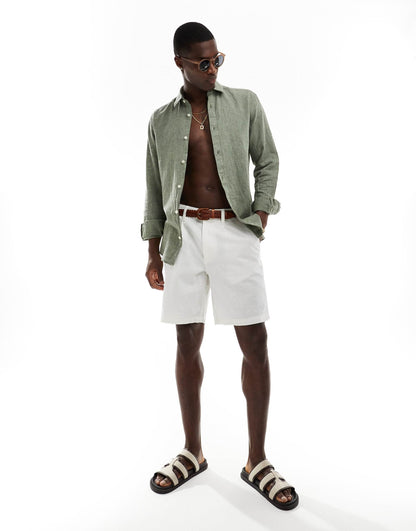 ONLY & SONS Original Men linen mix long sleeve shirt in green