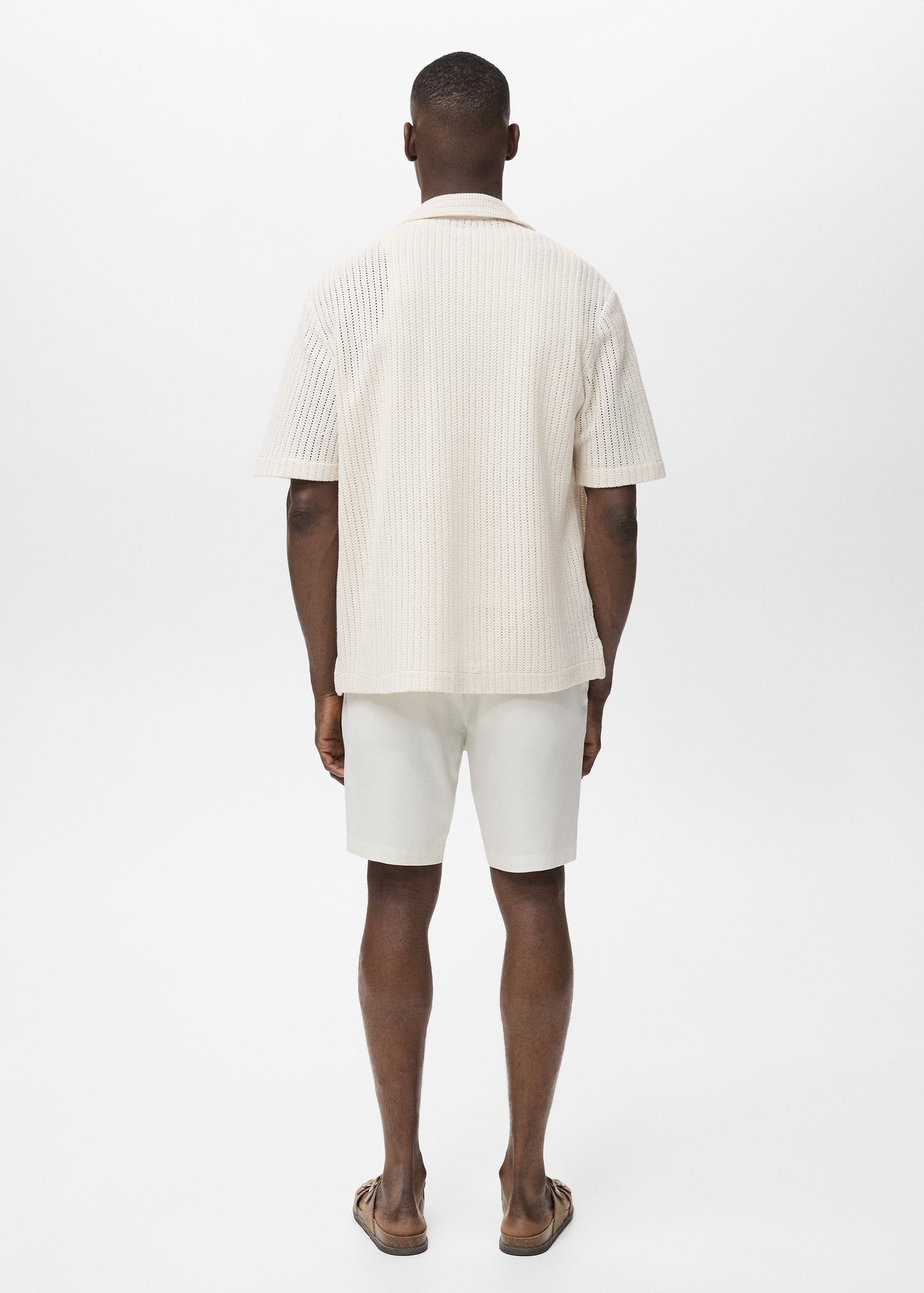 Mango Original Men RIBBED KNIT Polo-SHIRT REGULAR OPENWORK COTTON SHIRT تلبيسة واسع