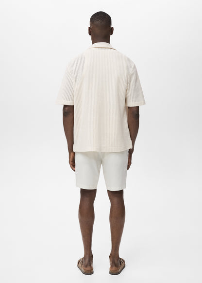 Mango Original Men RIBBED KNIT Polo-SHIRT REGULAR OPENWORK COTTON SHIRT تلبيسة واسع