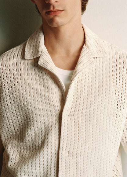 Mango Original Men RIBBED KNIT Polo-SHIRT REGULAR OPENWORK COTTON SHIRT تلبيسة واسع