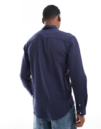 ONLY & SONS Original Men linen mix long sleeve shirt in Navy