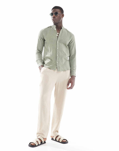 ONLY & SONS Original Men linen mix grandad collar shirt