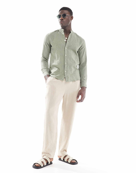 ONLY & SONS Original Men linen mix grandad collar shirt