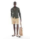 ONLY & SONS Original Men linen mix long sleeve shirt in dark green