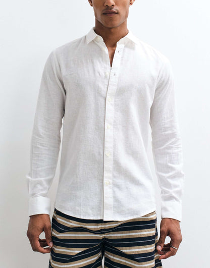 ONLY & SONS Original Men linen mix long sleeve shirt in White/