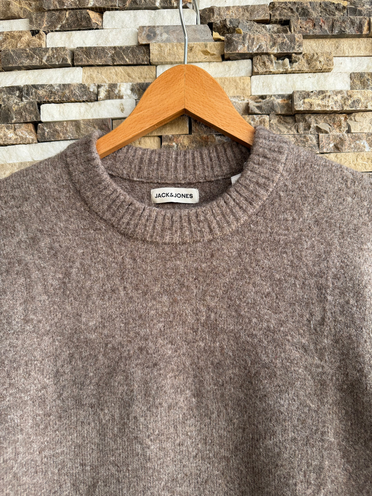 Jack & Jones Original Men fluffy crew neck sweater - Taupe