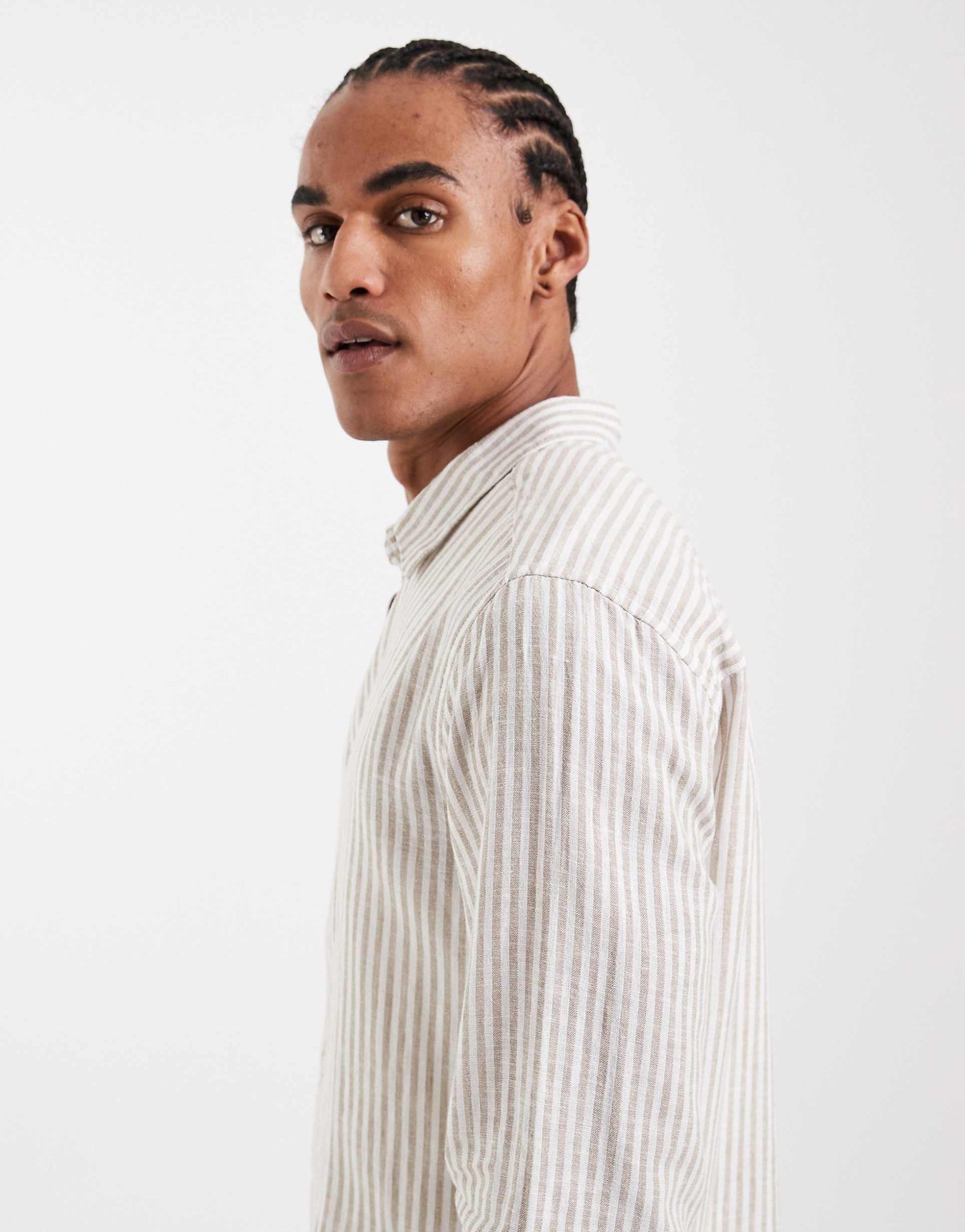 ONLY & SONS Original Men linen mix long sleeve shirt in Stripe Beige