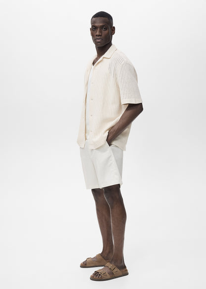 Mango Original Men RIBBED KNIT Polo-SHIRT REGULAR OPENWORK COTTON SHIRT تلبيسة واسع