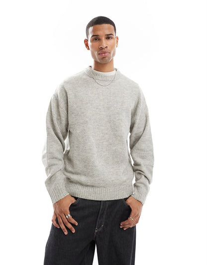 Jack & Jones Original Men fluffy crew neck sweater in Light Grey