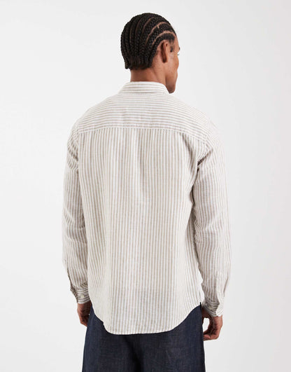 ONLY & SONS Original Men linen mix long sleeve shirt in Stripe Beige