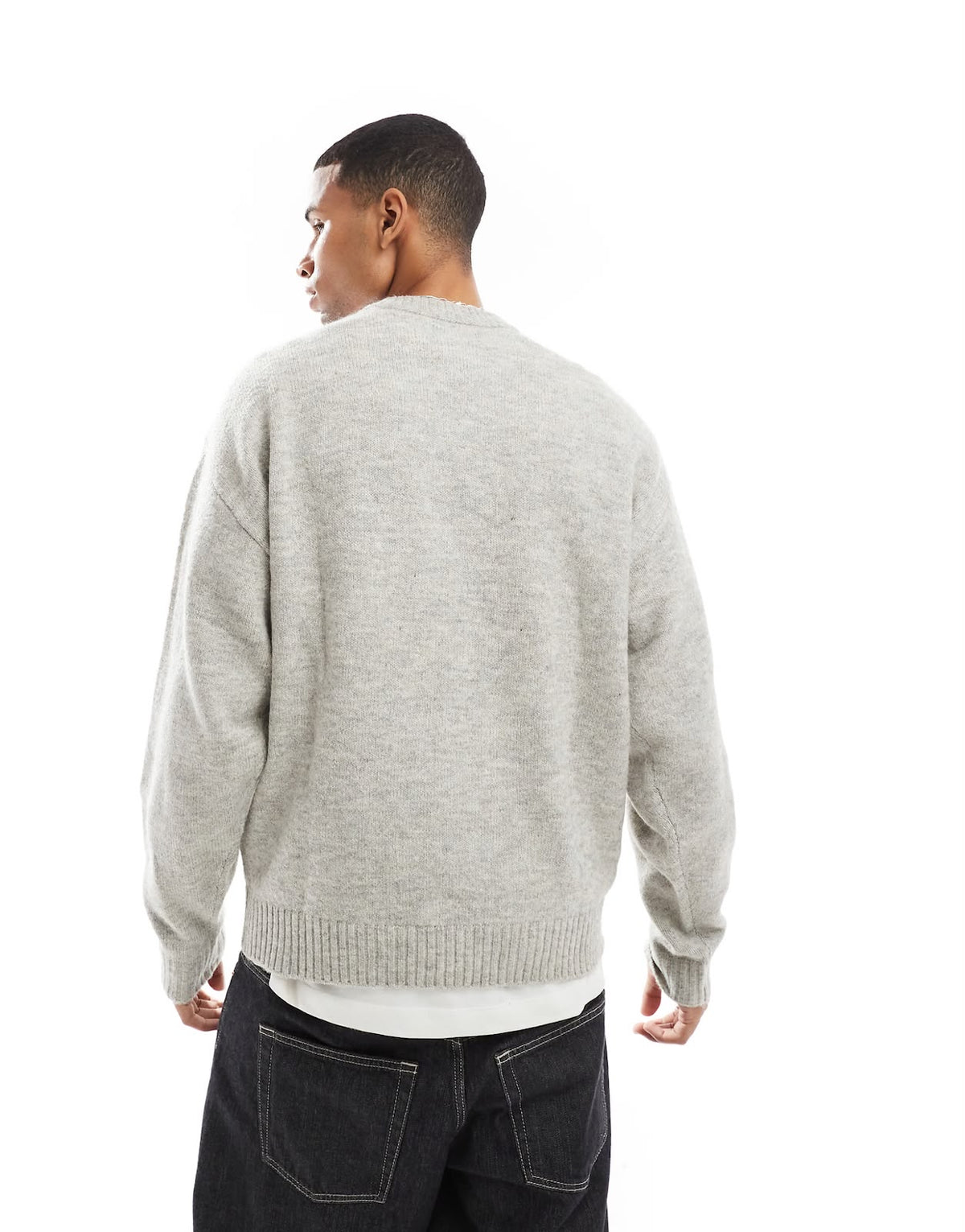 Jack & Jones Original Men fluffy crew neck sweater in Light Grey