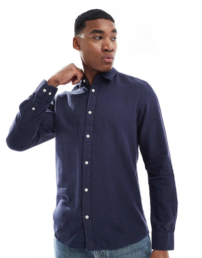 ONLY & SONS Original Men linen mix long sleeve shirt in Navy