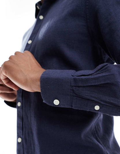 ONLY & SONS Original Men linen mix long sleeve shirt in Navy