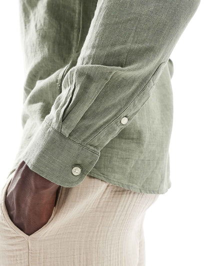 ONLY & SONS Original Men linen mix grandad collar shirt