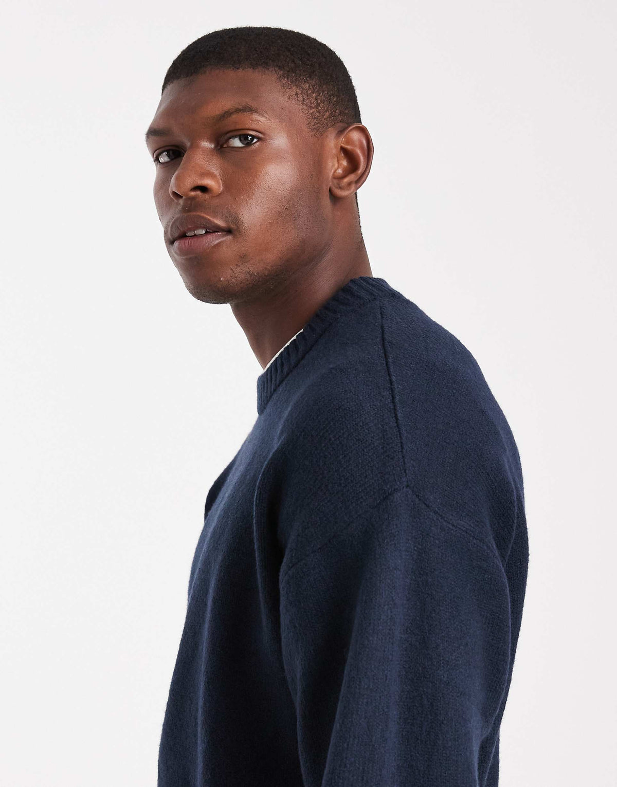 Jack & Jones Original Men fluffy crew neck sweater in navy