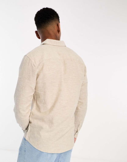ONLY & SONS Original Men linen mix long sleeve shirt in Light Beige/