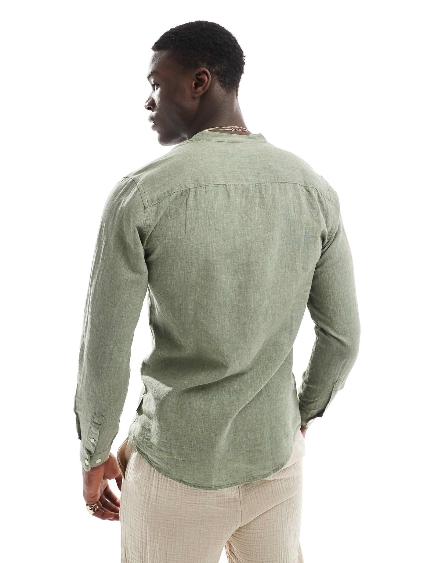 ONLY & SONS Original Men linen mix grandad collar shirt