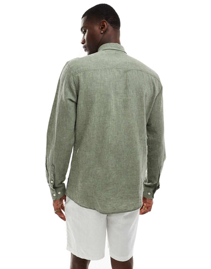 ONLY & SONS Original Men linen mix long sleeve shirt in green