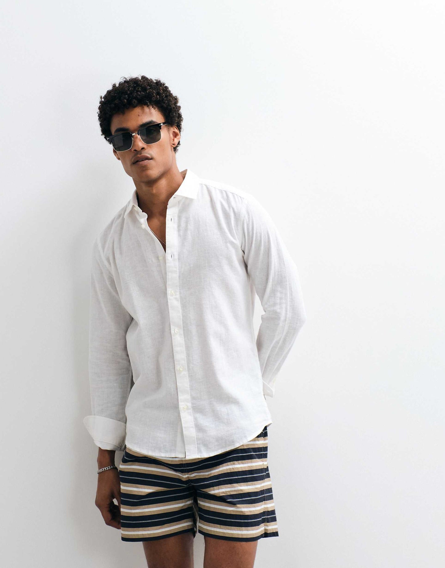ONLY & SONS Original Men linen mix long sleeve shirt in White/