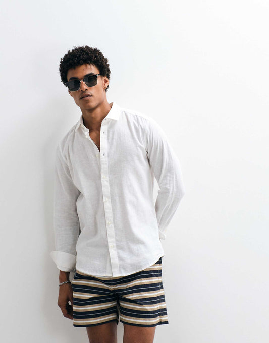 ONLY & SONS Original Men linen mix long sleeve shirt in White/
