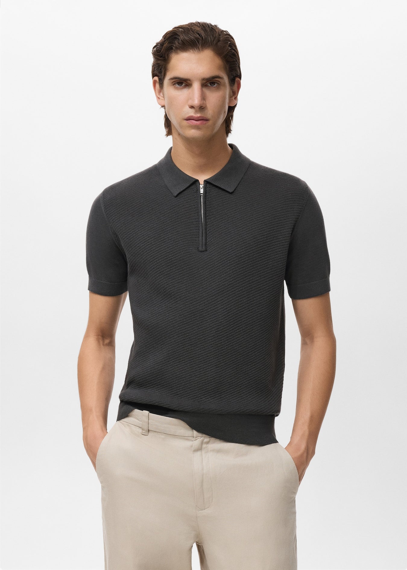 Mango Original Men RIBBED KNIT Polo-SHIRT 87037899