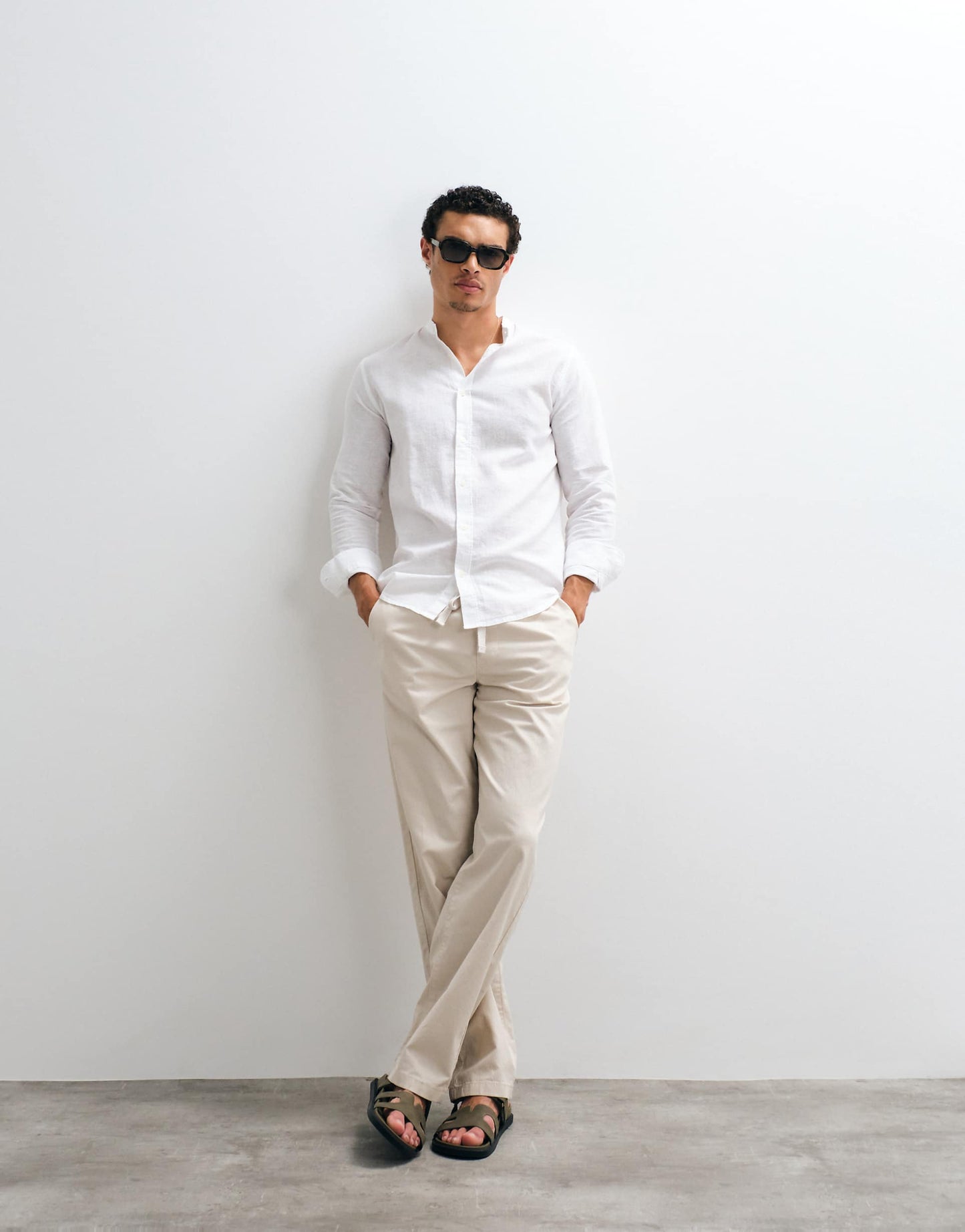 ONLY & SONS Original Men linen mix grandad collar shirt
