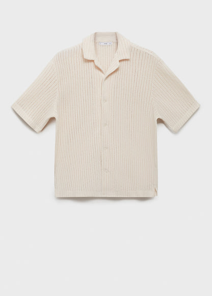 Mango Original Men RIBBED KNIT Polo-SHIRT REGULAR OPENWORK COTTON SHIRT تلبيسة واسع