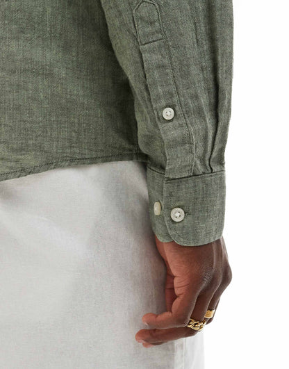 ONLY & SONS Original Men linen mix long sleeve shirt in green