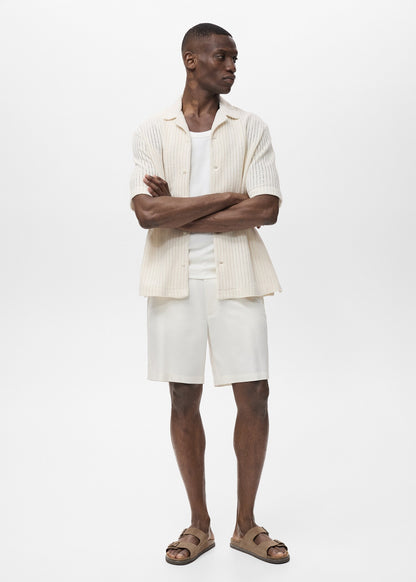 Mango Original Men RIBBED KNIT Polo-SHIRT REGULAR OPENWORK COTTON SHIRT تلبيسة واسع