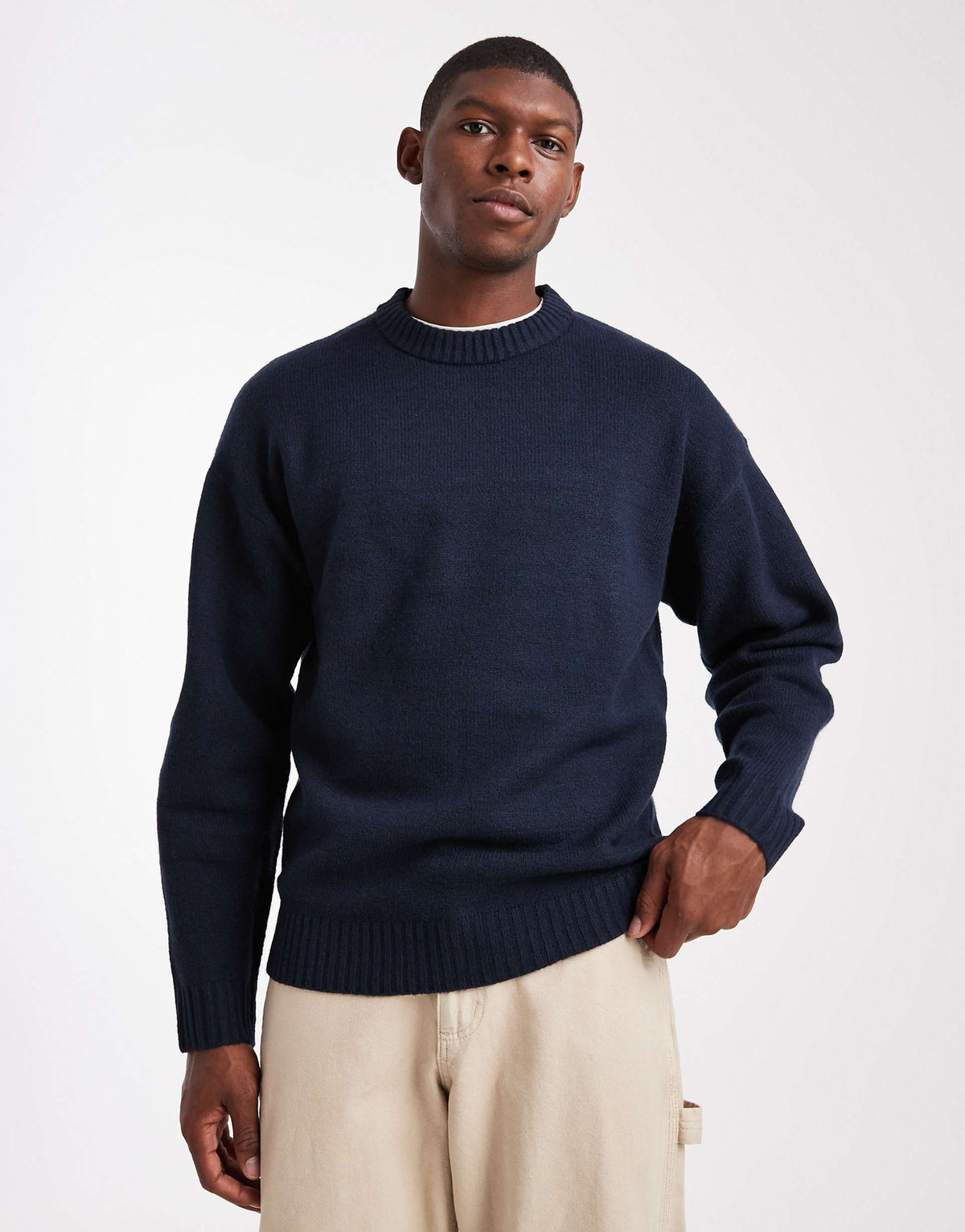 Jack & Jones Original Men fluffy crew neck sweater in navy