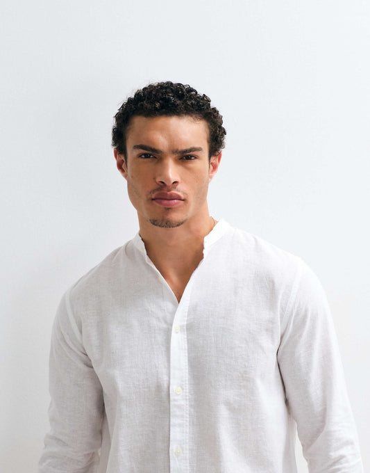 ONLY & SONS Original Men linen mix grandad collar shirt