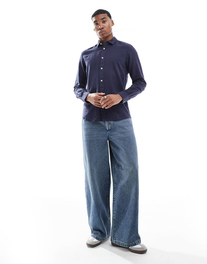 ONLY & SONS Original Men linen mix long sleeve shirt in Navy