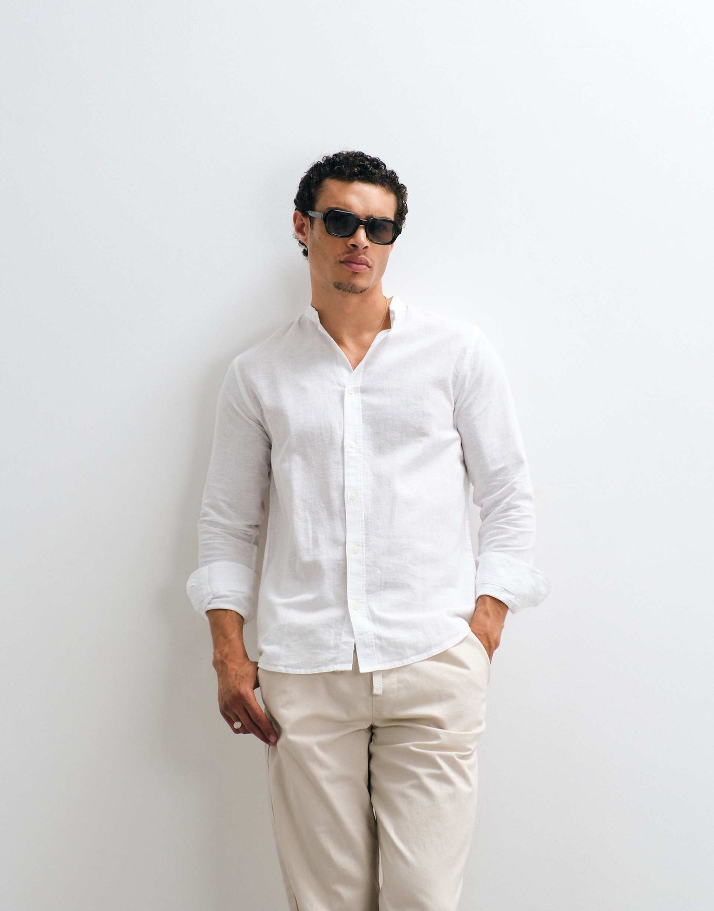 ONLY & SONS Original Men linen mix grandad collar shirt
