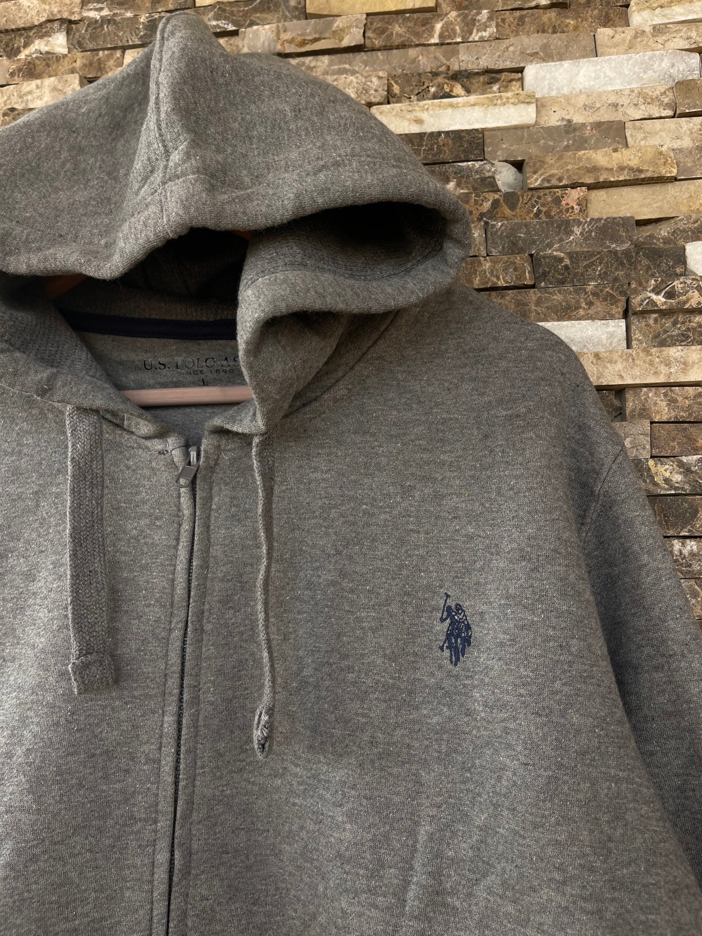 US Polo Assn Original Men Zip-Up Hoodie in Dark Grey