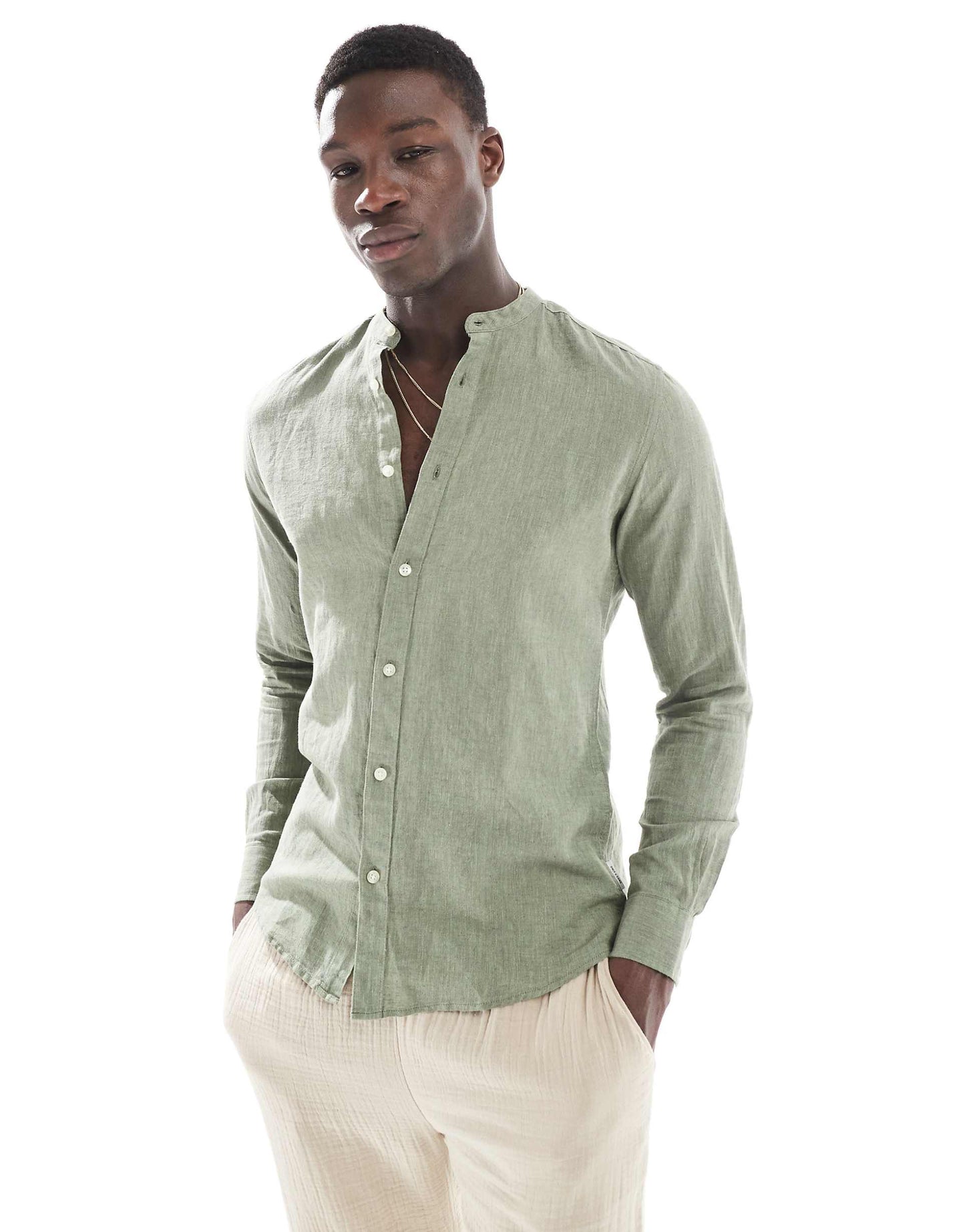 ONLY & SONS Original Men linen mix grandad collar shirt