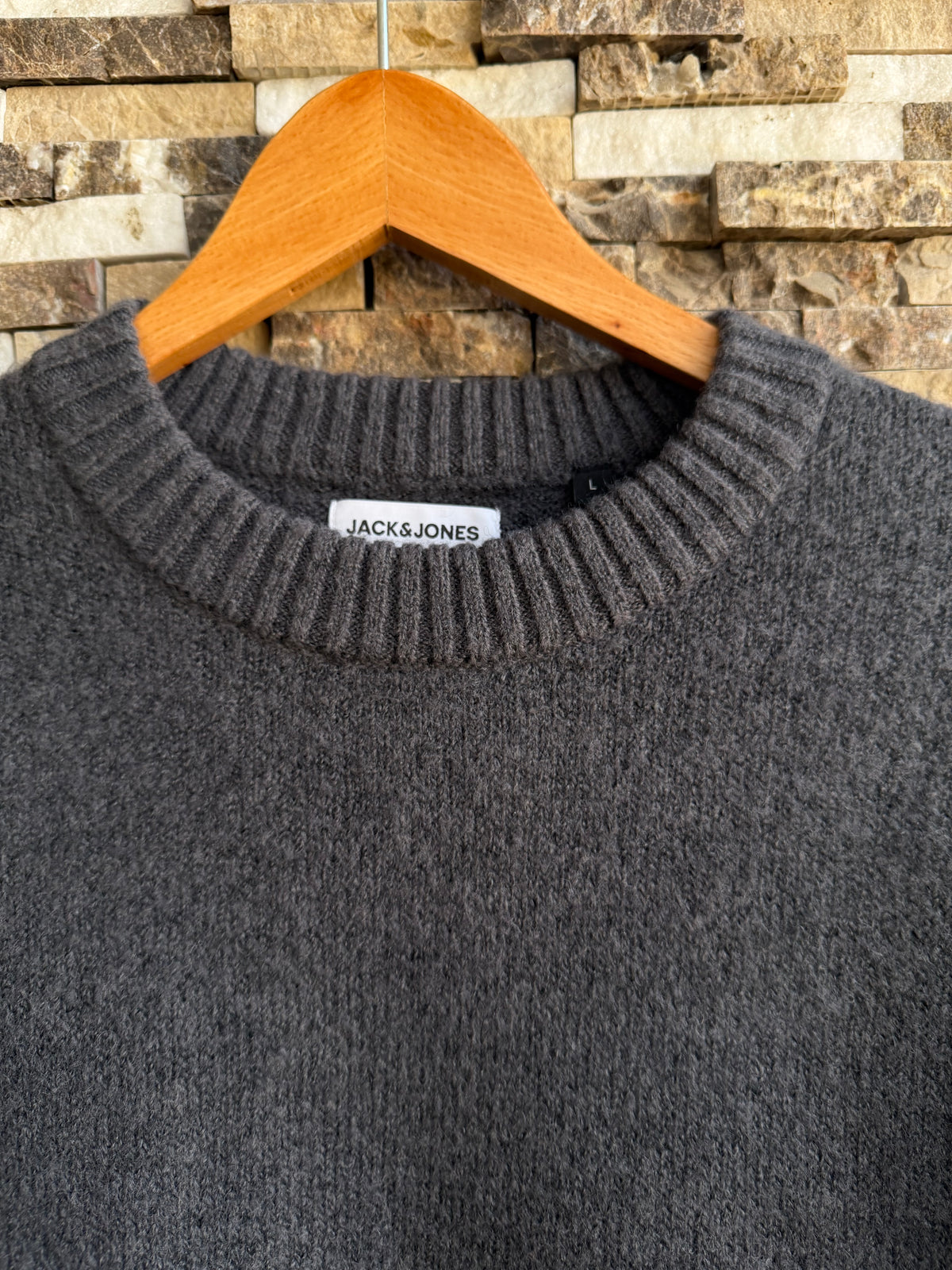 Jack & Jones Original Men fluffy crew neck sweater - Dark Grey