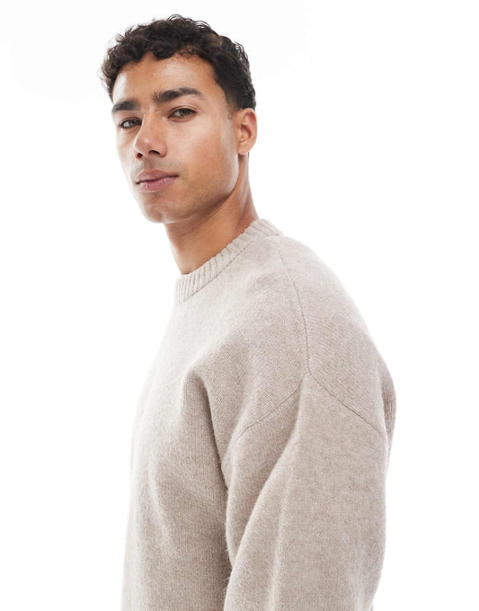 Jack & Jones Original Men fluffy crew neck sweater - Oatmeal