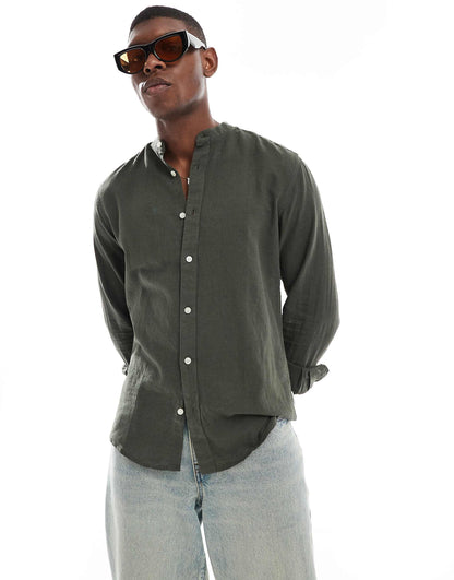 ONLY & SONS Original Men linen mix grandad collar shirt