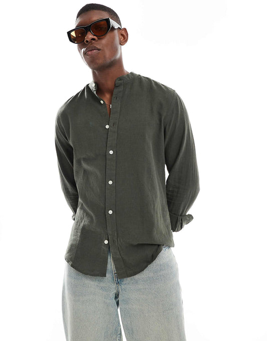 ONLY & SONS Original Men linen mix grandad collar shirt