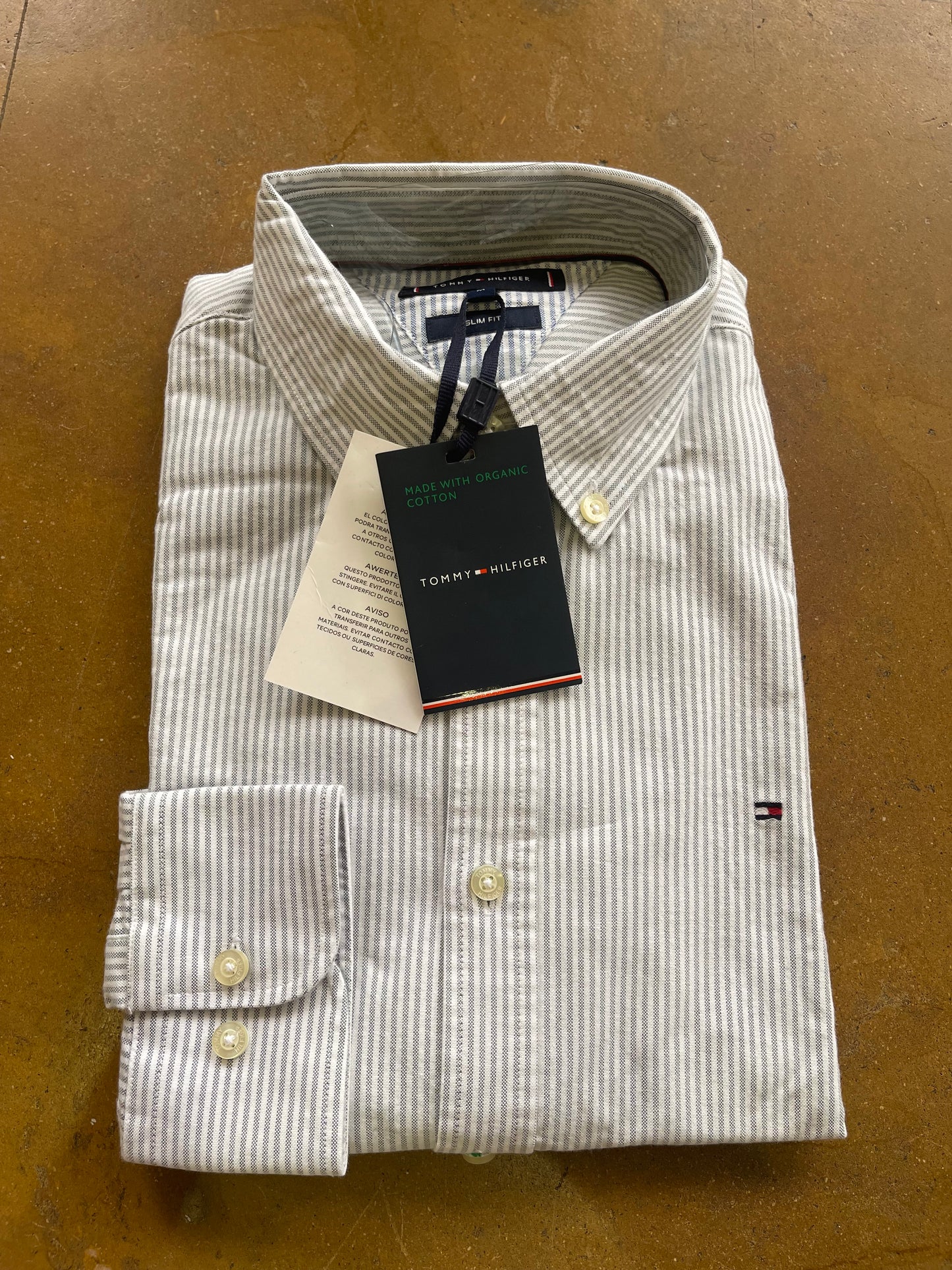 Tommy Hilfiger Original Men Shirts Slim Fit Grey and White Lines