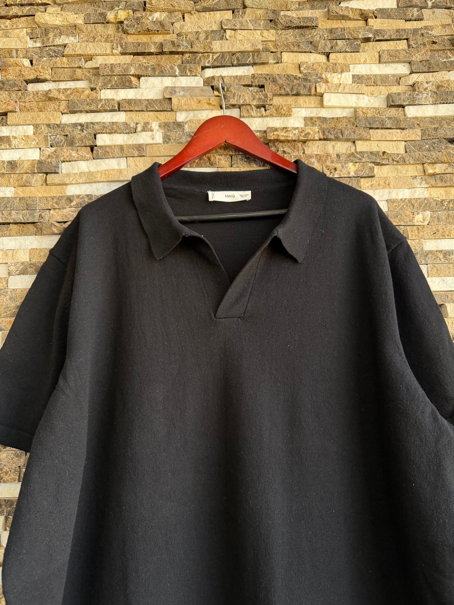 Mango Original Men RIBBED KNIT Polo-SHIRT in Black