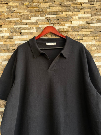 Mango Original Men RIBBED KNIT Polo-SHIRT in Black