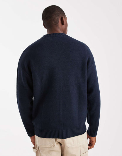 Jack & Jones Original Men fluffy crew neck sweater in navy