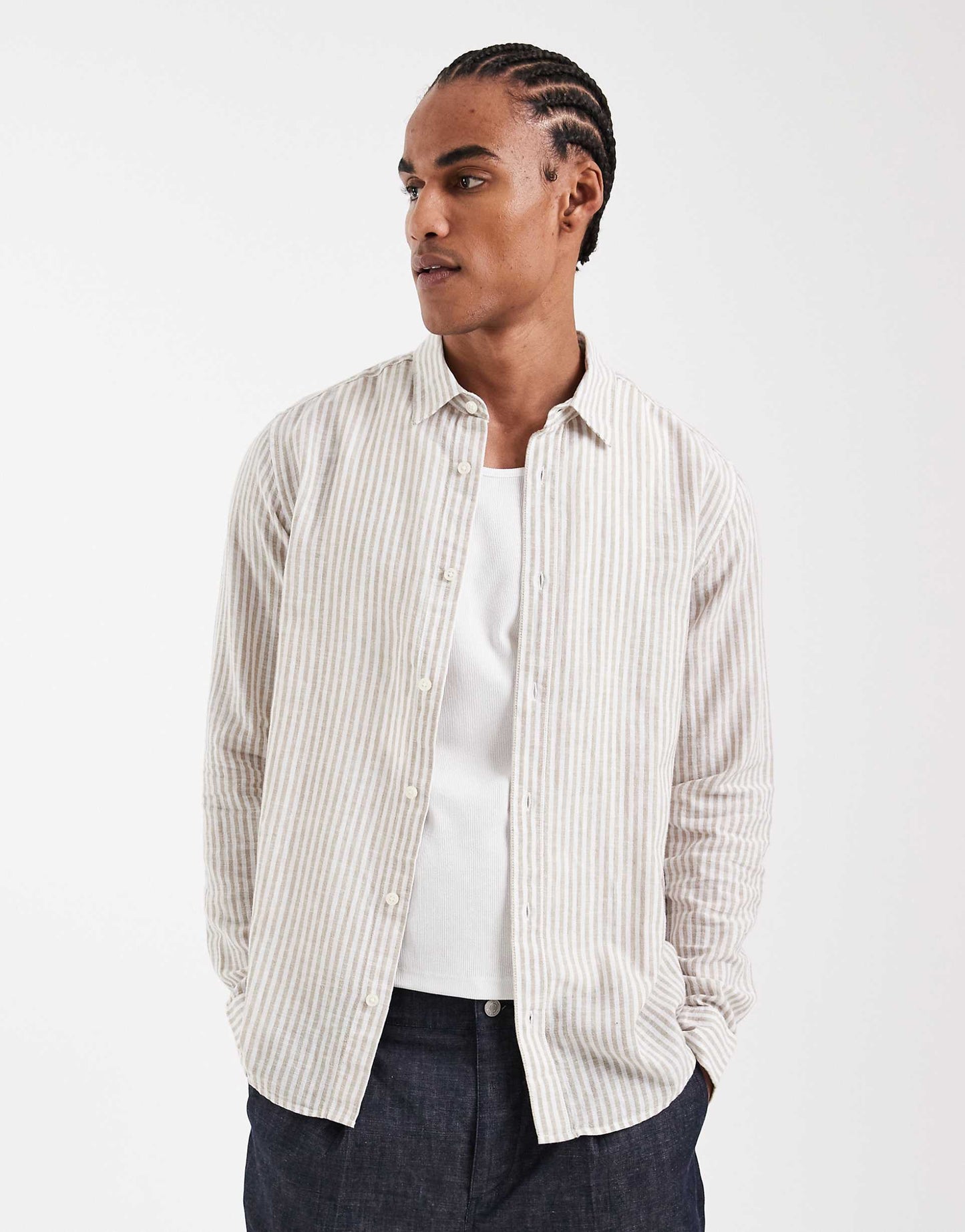 ONLY & SONS Original Men linen mix long sleeve shirt in Stripe Beige