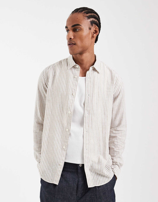 ONLY & SONS Original Men linen mix long sleeve shirt in Stripe Beige