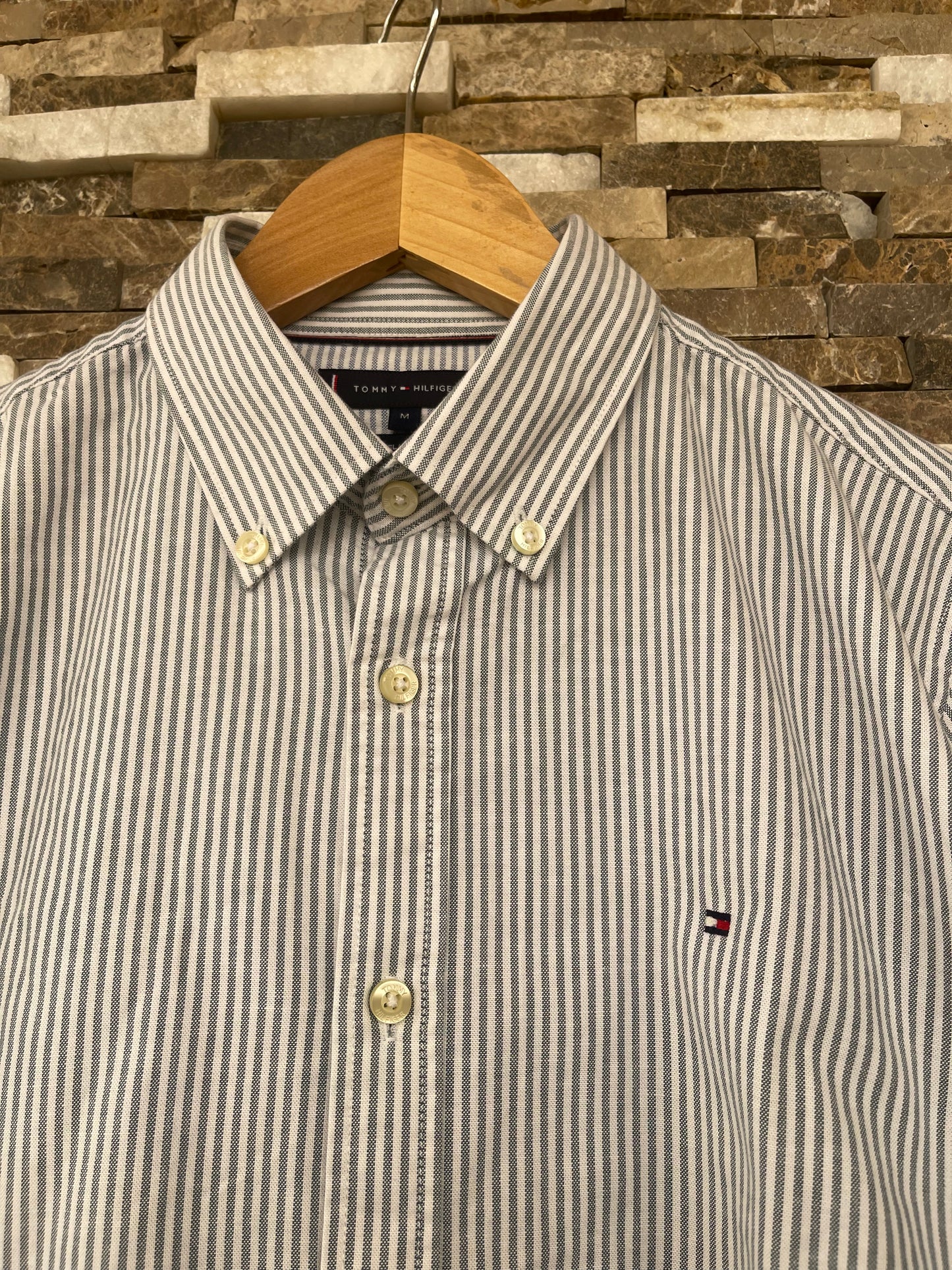 Tommy Hilfiger Original Men Shirts Slim Fit Light Blue and White Lines